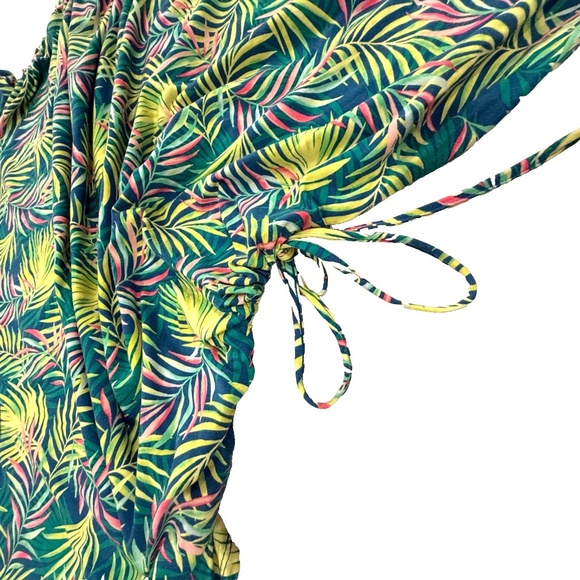 Lands’ End Women’s 2X Stretch Jersey Dress Green Palm Leaf Print Cinch Ties Plus - Picture 3 of 11